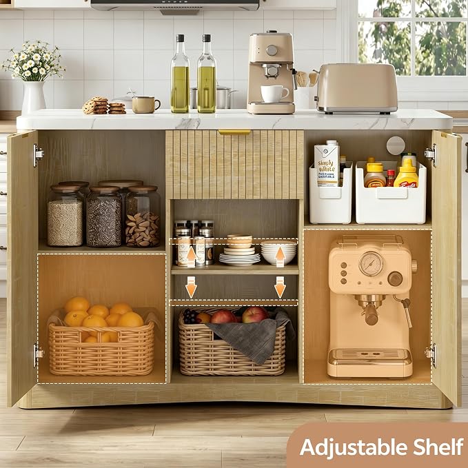 Kitchen Island Cart with Storage, 47.2"x31.5" Kitchen Island Marble Top - Image 3