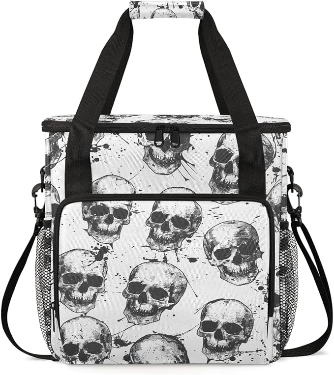Sugar Skeleton Black White Skull Coffee Maker Carring Bag, Large Insulated by Home