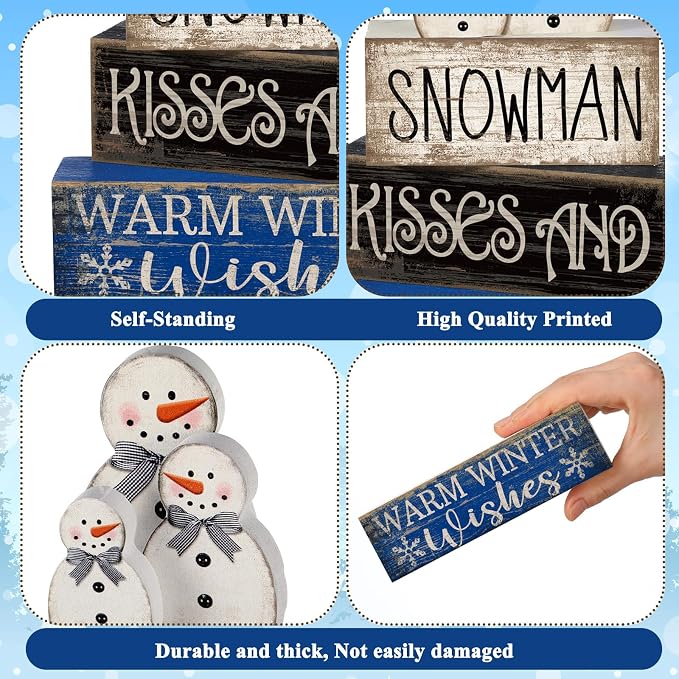 Lineshading 4 Pcs Winter Table Decor Wooden Snowman Decorations Winter Tiered - Image 6
