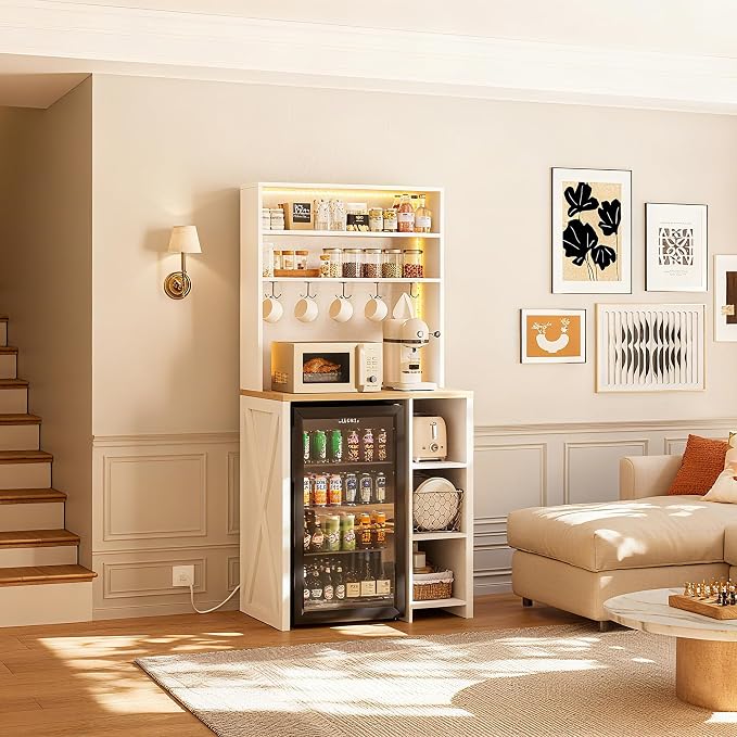 IRONCK Bakers Rack with Mini Fridge Space & Power Outlets, 69.3" Coffee Bar - Image 8