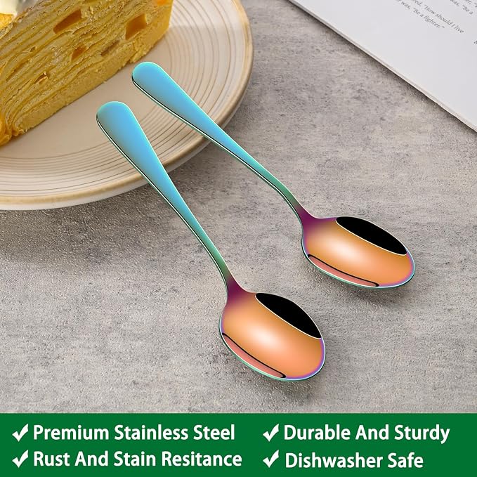 DEHOV 4.7 Inch Coffee Spoon, Rainbow Tea Spoons, Cute Multicolored Mini Spoons - Image 3