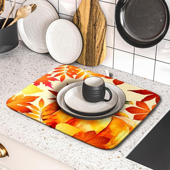 Autumn Pumpkin Maple Leaf Dish Drying Mat - Image 5