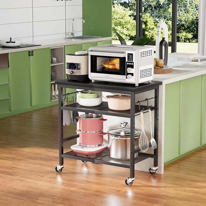 Rolling Kitchen Microwave Cart, 3 Tier Microwave Stand - Image 2