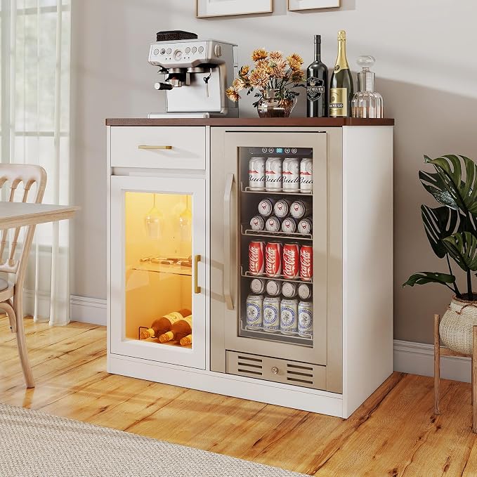 Verano Garden Coffee Bar with Mini Fridge Space, Liquor Cabinet with LED Light - Image 7