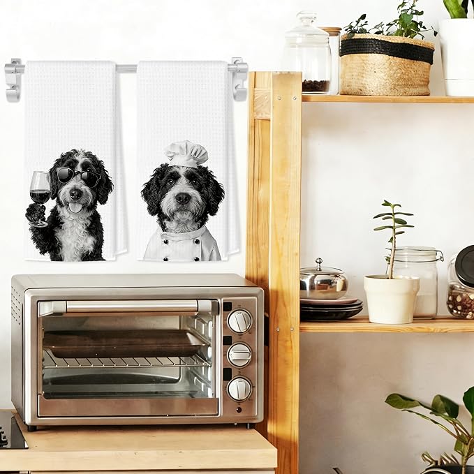 Funny Bernedoodle Kitchen Towels Set of 2, Dog Kitchen Bar Accessories - Image 3
