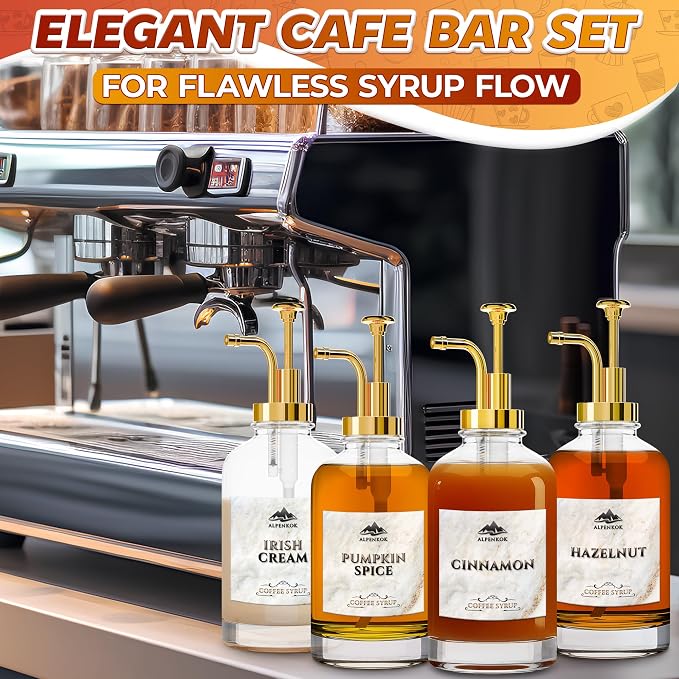 Set of 4 Glass Syrup Bottles for Coffee Bar – 16.9oz 500 ml Coffee Syrup - Image 9