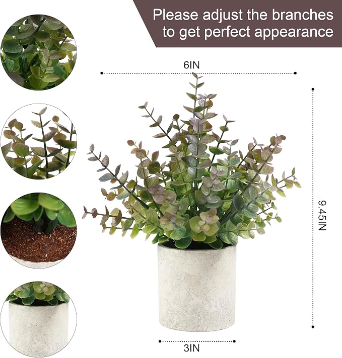 Coferset 2 Pack Small Fake Plants Christmas Greenery Eucalyptus Potted - Image 6