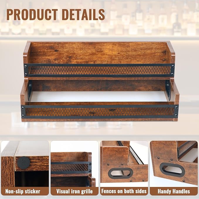 Liquor Bottle Display Shelf, Coffee Syrup Rack Organizer, 2 Step Countertop - Image 4