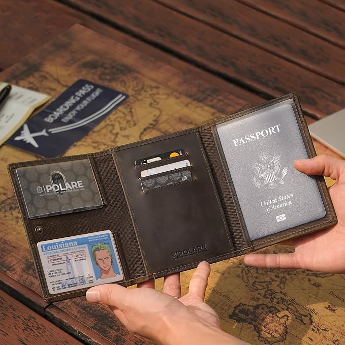 Polare Full Grain Leather Pilot Wallet Passport Holder RFID Blocking Tri-fold - Image 2