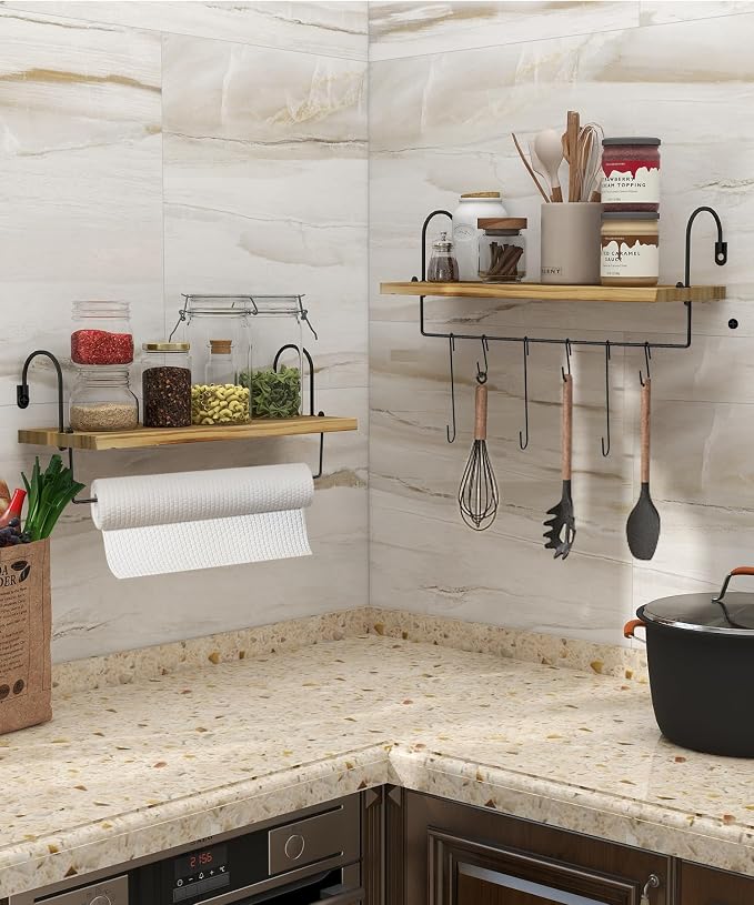Wall Mount Floating Shelves, Wooden Coffee Bar Hanging Storage Shelf Rustic Cup - Image 5