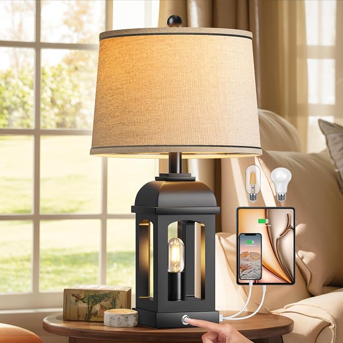 QiMH Table Lamp for Living Room, Farmhouse Lamps by Qimh