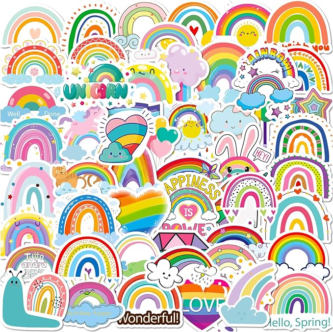 Cute Rainbow Stickers 100P Pack, Colorful Waterproof Vinyl Decals by Unknown