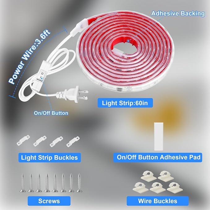 maylit Under Cabinet Strip Lighting Plug in 60in, Ultra Bright Small LED Light - Image 5