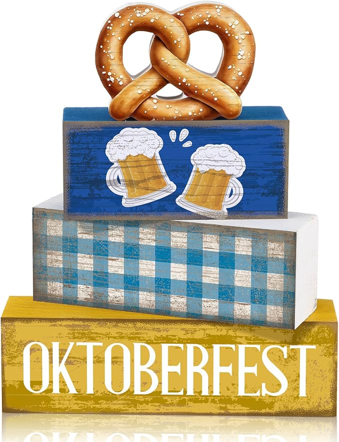 Yuntau 4 Pcs Oktoberfest Table Decorations Wooden Beer Tabletop Centerpiece by Yuntau
