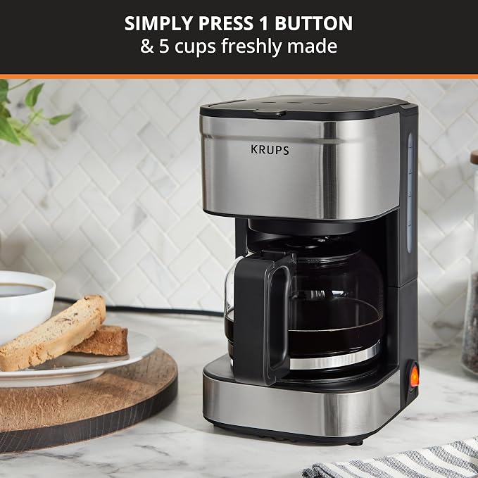 KRUPS Simply Brew Compact 5 Cup Coffee Maker: Stainless Steel Design, Pause & - Image 2