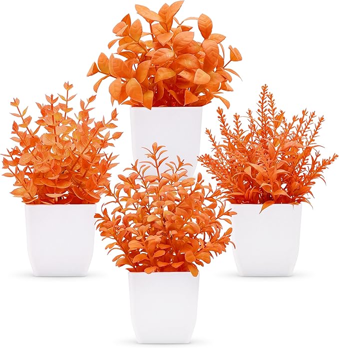 Der Rose 4 Pack Fall Fake Plants Mini Artificial Greenery Potted Plants Fall by DerRose