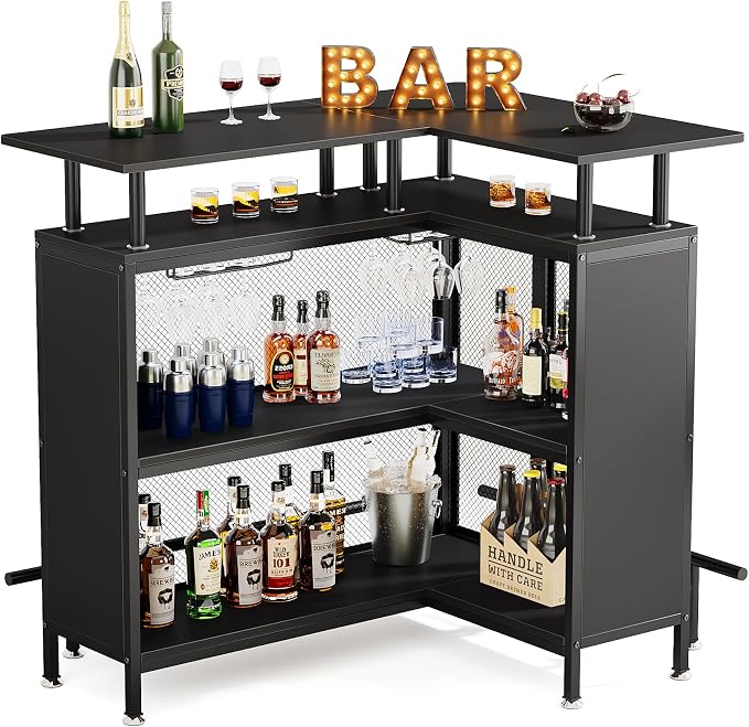 Tribesigns Home Bar Unit, L-Shaped Bar Table - Image 8