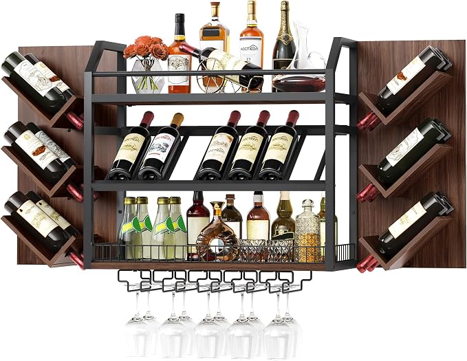 Hoctieon 48.6in Wall Mounted Wine Rack, 3 Tier Hanging Wine Racks - Image 7