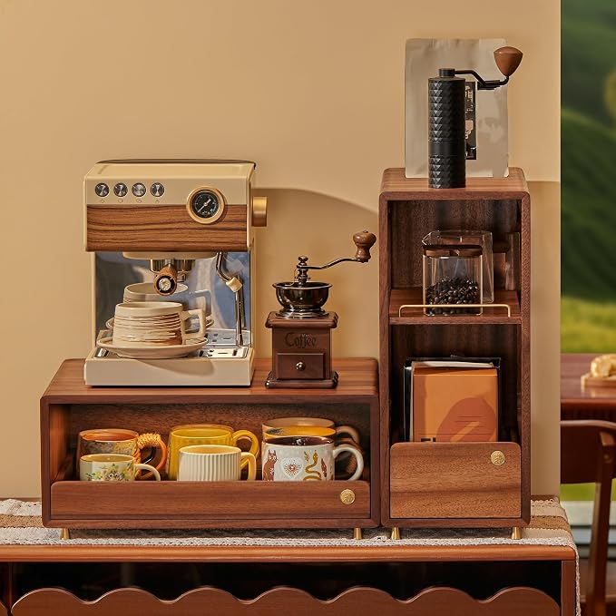 Coffee Bar Organizer for Countertop, 2-Tier Walnut Wood Coffee Station Organizer - Image 8