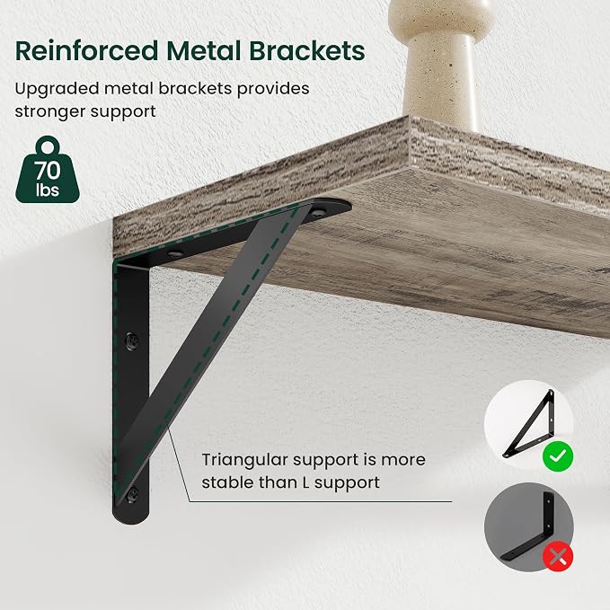 Floating Shelves 8 Inch Deep, 48W x 8D Wall Shelf Set of 2, 70 lbs Heavy Duty - Image 5