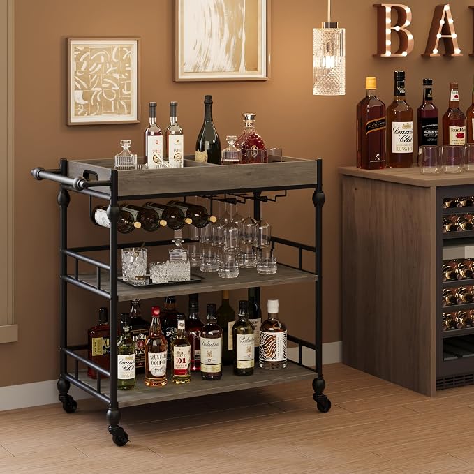 GarveeHome Bar Cart with Wheels, 3-Tier Serving Cart by GarveeHome
