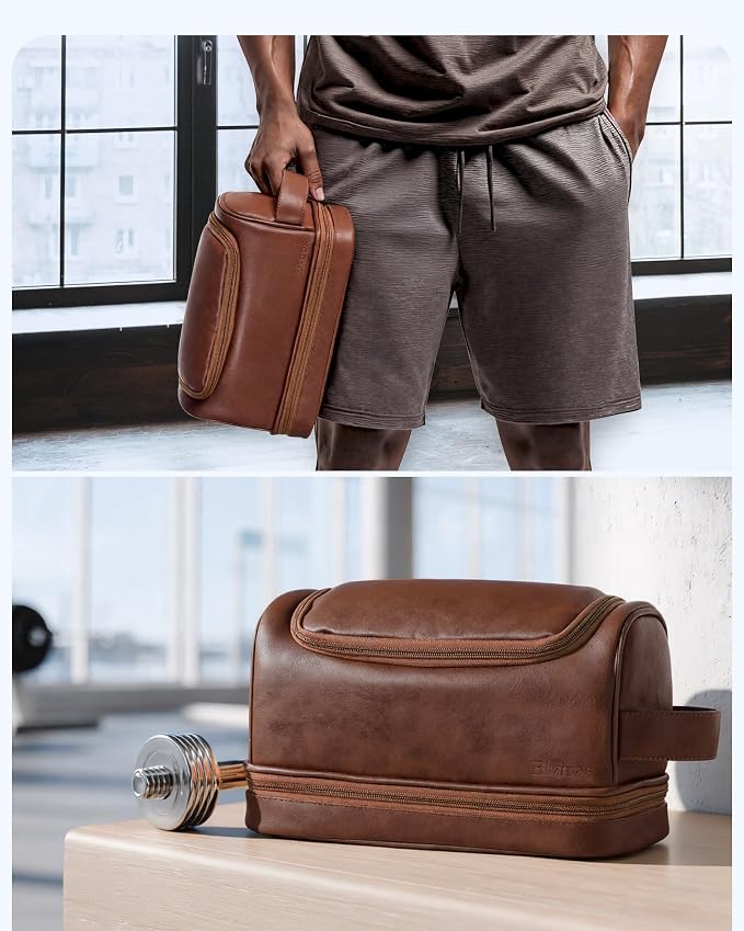 Elviros Toiletry Bag for Mens PU Leather Travel Organizer Kit - Image 8