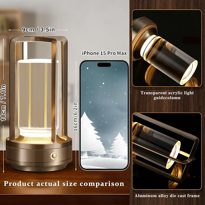 Anxingtools Portable Metal Table Lamp, Cordless Table Lamp, Rechargeable - Image 3