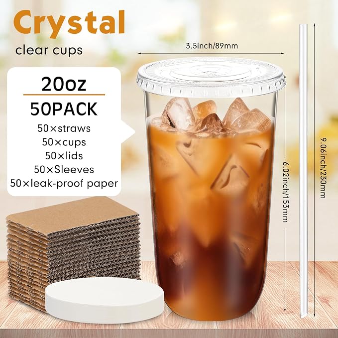 Baderke 50 Sets Clear Plastic Coffee Cups - Image 3