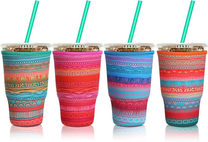 Patelai 4 Pack Reusable Iced Coffee Insulator Sleeve, Neoprene Coffee Cup Holder by Patelai