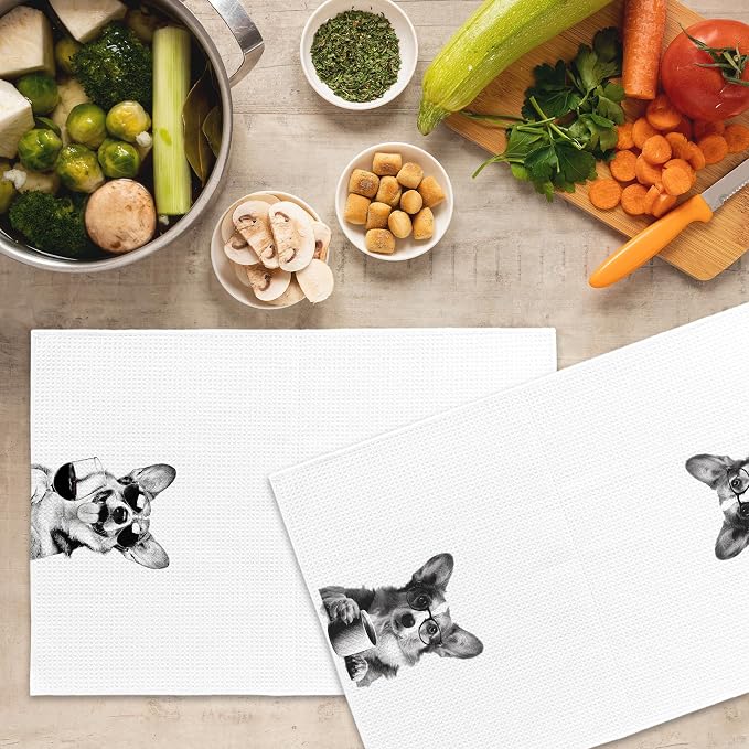 Funny Corgi Kitchen Towels Set of 2, Funny Dog Kitchen Accessories, Coffee - Image 5