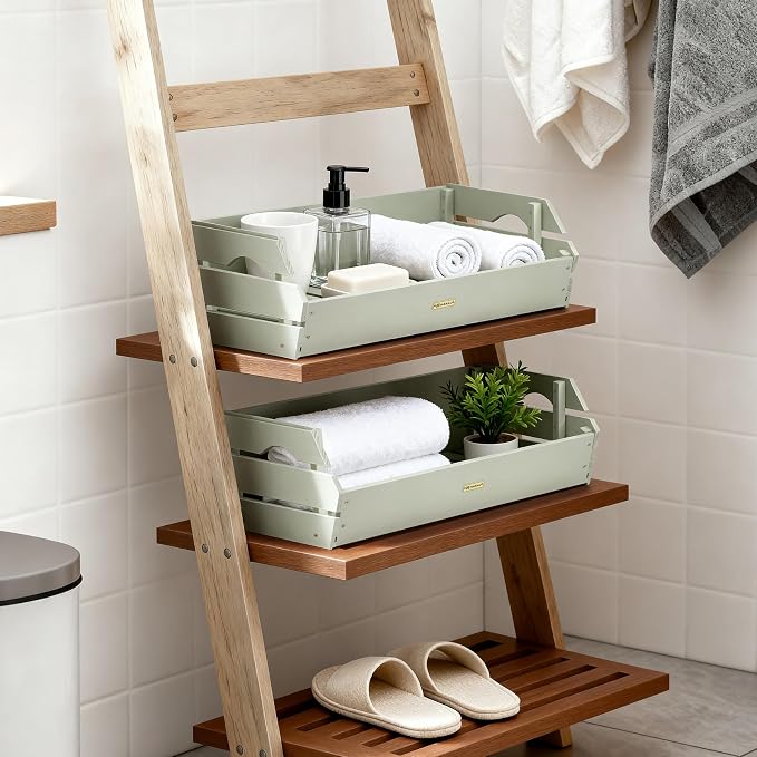 HABAU Set of 2 Large Rustic Wooden Crates, Stackable Storage Basket - Image 7