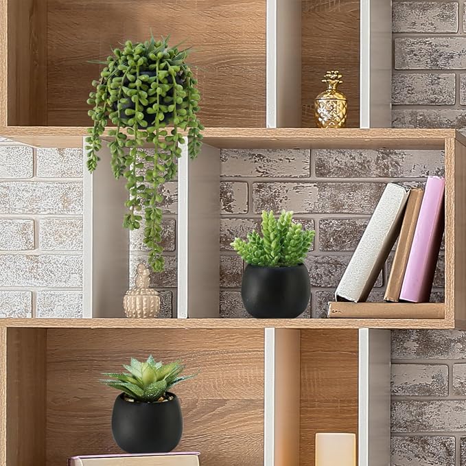 Winlyn Set of 3 Artificial Succulents Plants in Black Cement Planters Faux - Image 5
