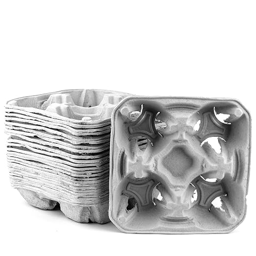Pulp Fiber Cup Tray Biodegradable 4 Cup Carrier 25 Pack by EcoQuality by EcoQuality
