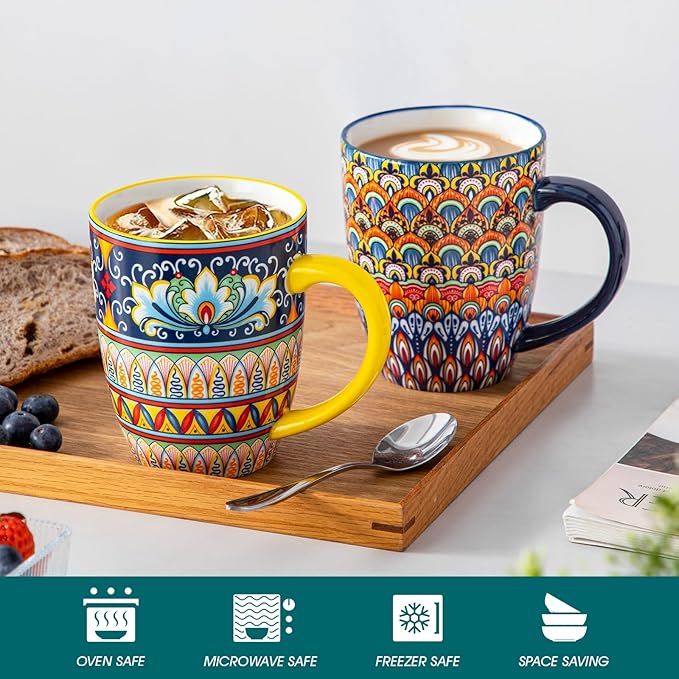 vancasso SIMI 16 oz Large Coffee Mugs Set of 6 – Bohemian Ceramic Cups - Image 4