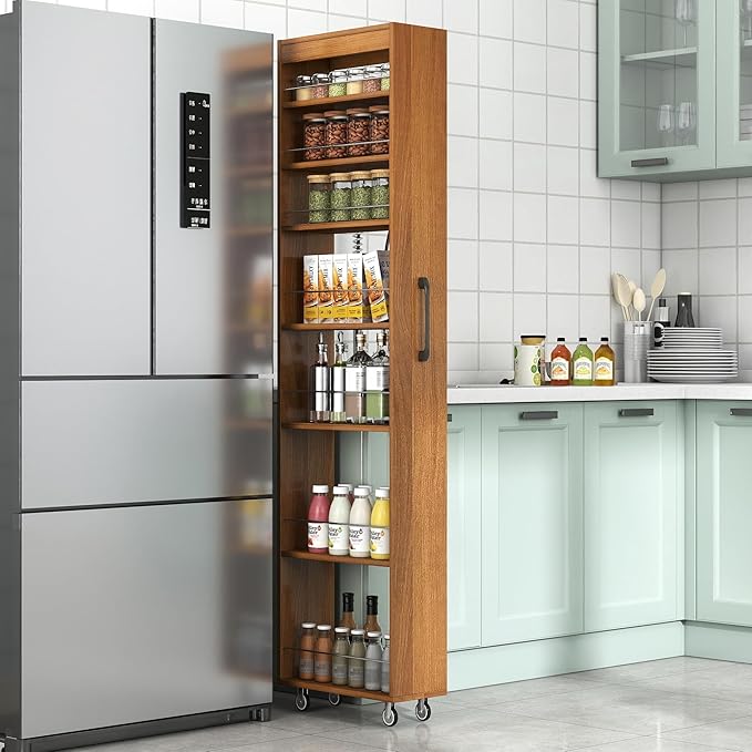KEIKI 7 Tier Pull-Out Kitchen Pantry Storage Cabinet, Spice Rack Next to Fridge - Image 3