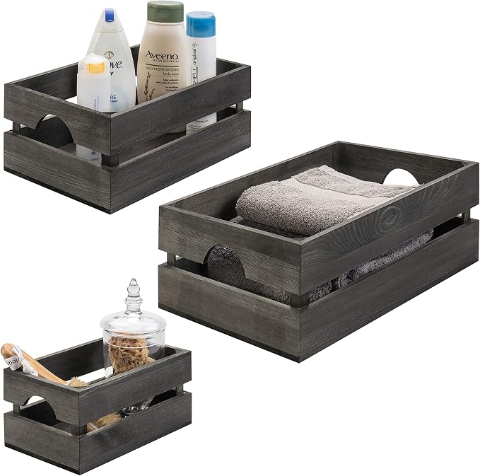 MyGift Rustic Gray Solid Wood Storage Organizer Box - Image 7