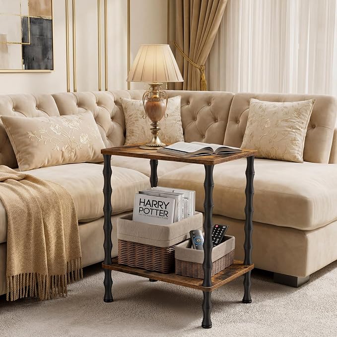 Vintage Small Side Table, 21.9 Inch Living Room End Table, 2-Tier Coffee Table - Image 8