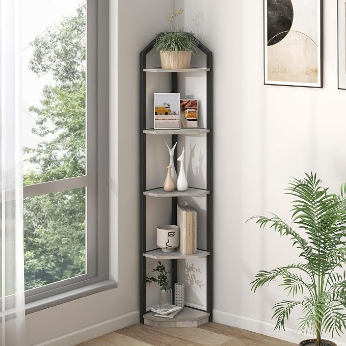 Fun Memories 5 Tier Corner Shelf, 70” Corner Shelf Stand, Corner Bookshelf by FunMemories
