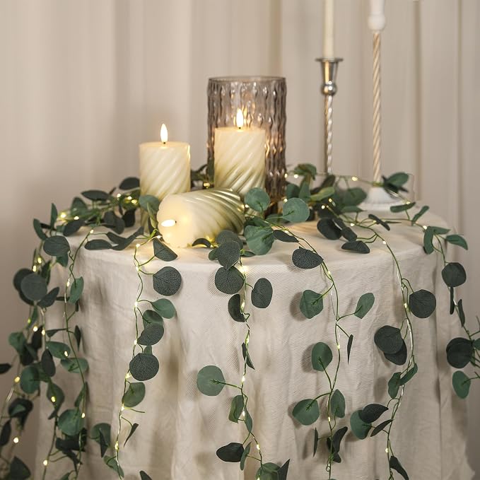 Vine with Fairy Lights, 33ft 100 LEDs Vine Lights Eucalyptus Battery Operated - Image 4
