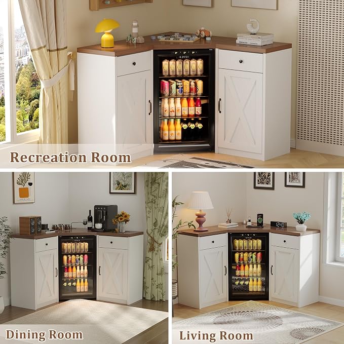Coffee Bar Cabinet with Fridge Space, Corner Bar Cabinet with Fridge Space - Image 9