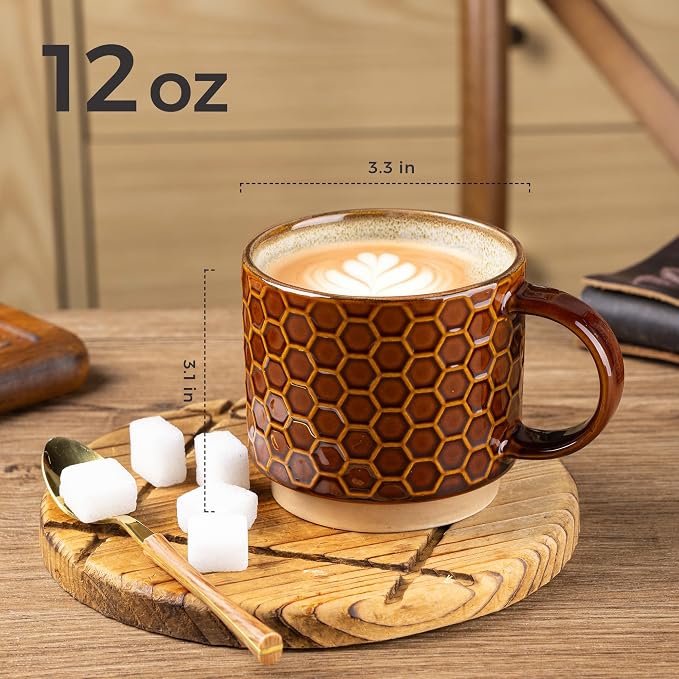 GBhome 12 OZ Stackable Coffee Mugs, Ceramic Coffee Cups - Image 2