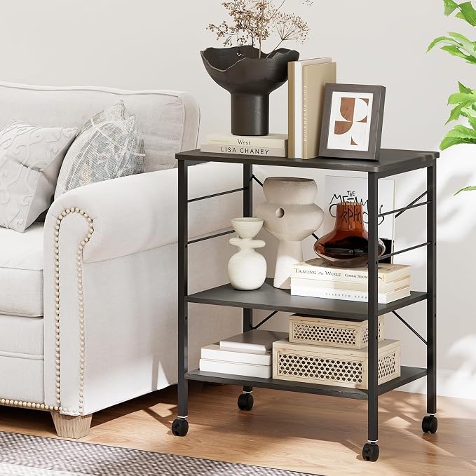 Giantex Kitchen Bakers Rack 3-Tier Microwave Cart on Wheels, Industrial Utility - Image 3