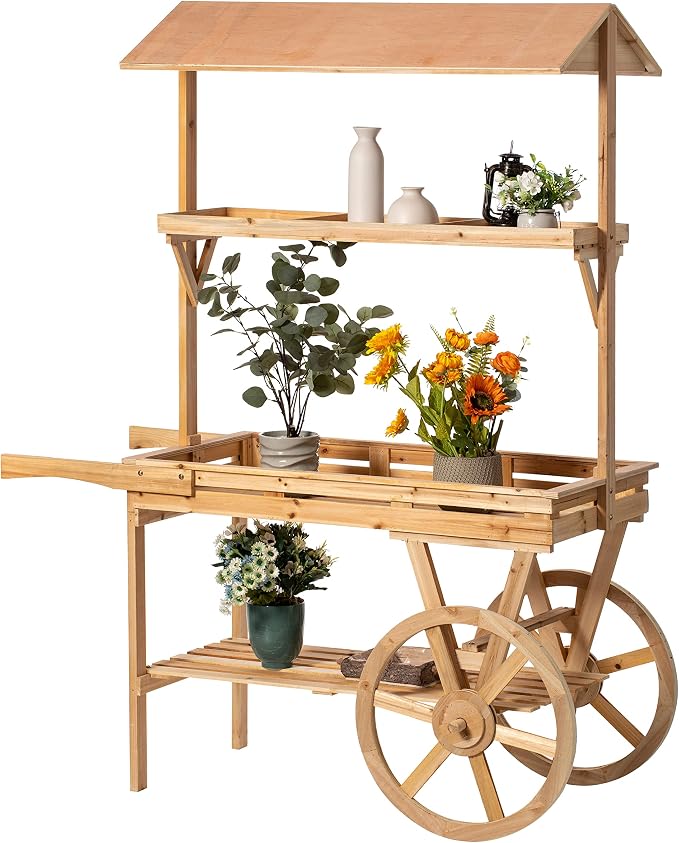 Vintiquewise Large Wooden 3 Tier Rolling Table Cart by Vintiquewise