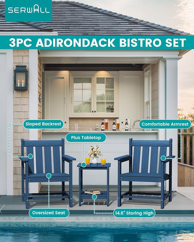 SEWRWALL Patio Furniture Set, HDPE Material All Weather Use Adirondack Chair Set - Image 4