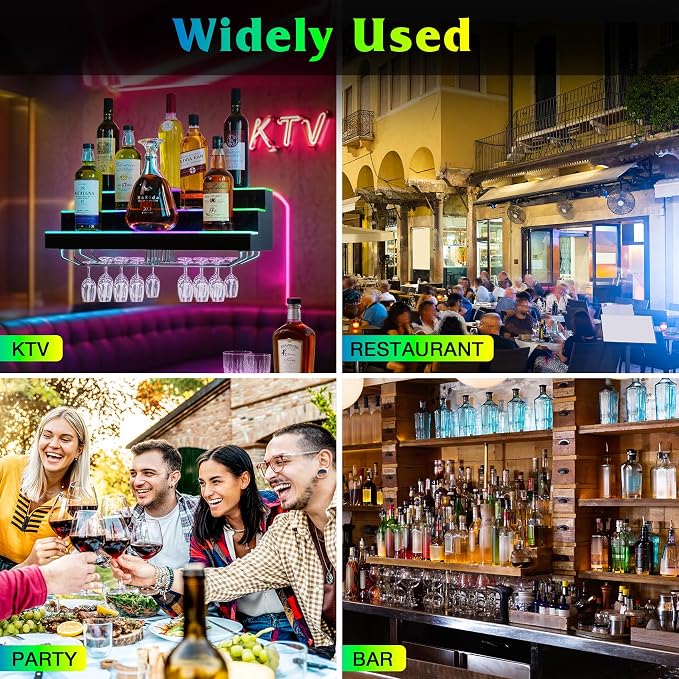 LED Lighted Liquor Bottle Display Shelf Wall Mount Wine Rack, 3 Tiers 24 Inch - Image 7