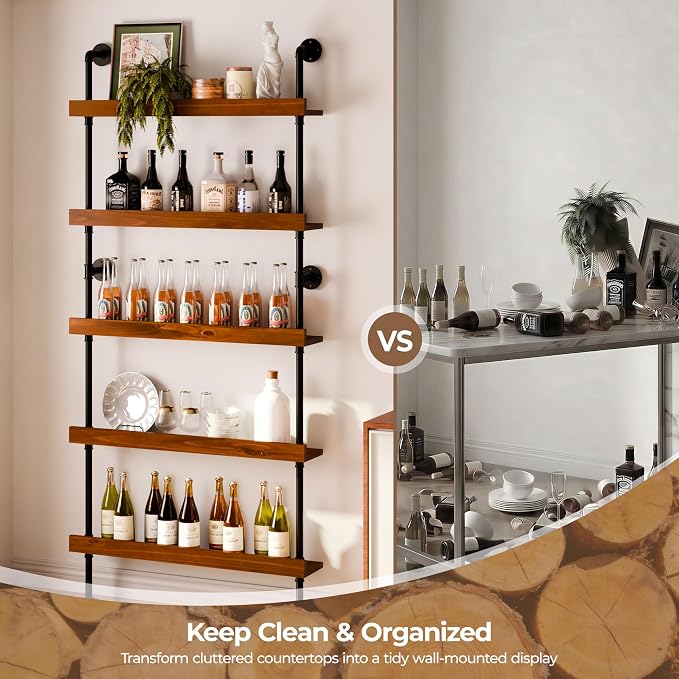 Industrial Wine Rack Wall Mounted, Industrial Pipe Bar Shelf - Image 7