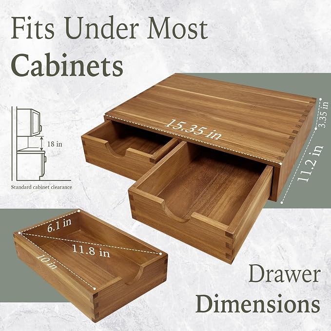Acacia Wood K Cup Drawer Under Coffee Maker, 30 Pod Wooden K Cup Organizer - Image 2
