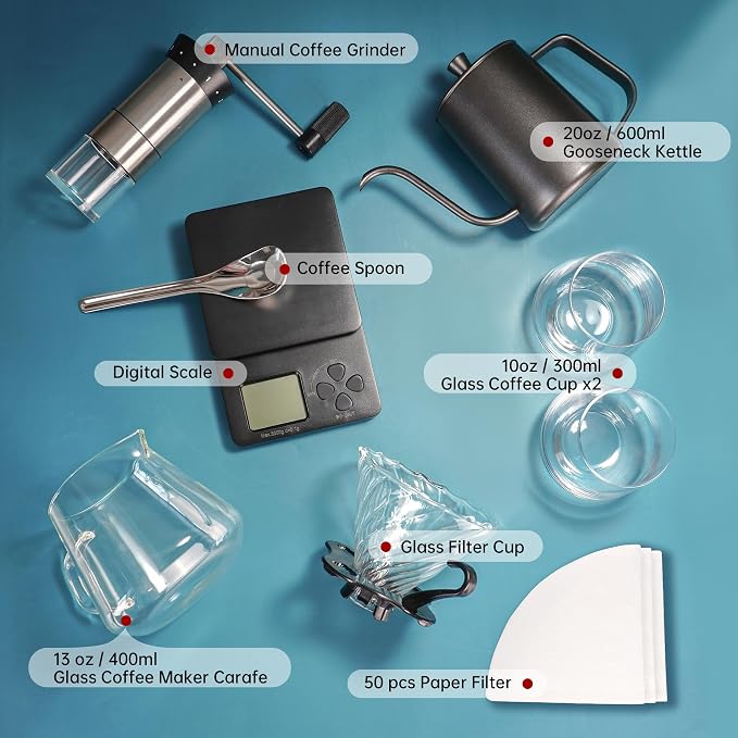 SuperCook Hand Drip Pour Over Coffee Set, All in One Includes Gooseneck Kettle - Image 2