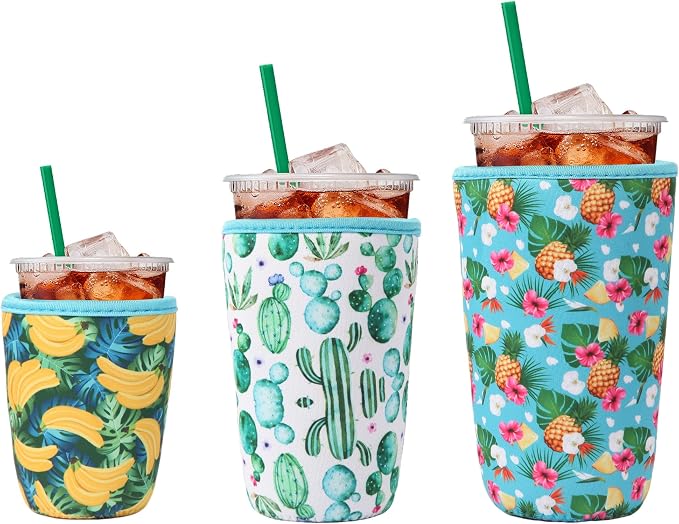 3Pcs Reusable Insulated Neoprene Iced Coffee Cold Soda Cup Sleeve | Fruit by LYDTICK