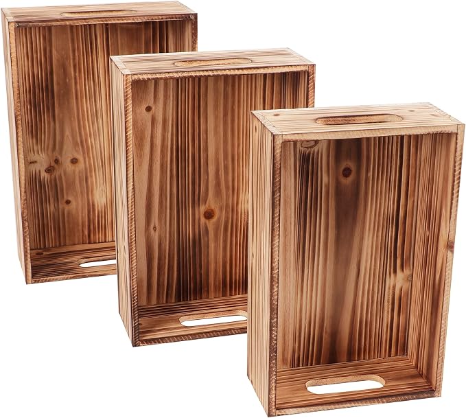 PHOENANCEE Wood Crates For Display, Rustic Crate Storage Decorative Boxes Set - Image 5